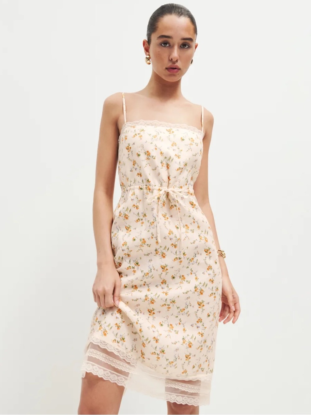 Reformation Neena Linen Lace Dress Natural - Size 2